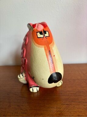 Vintage pink dog piggy bank ceramic hand painted